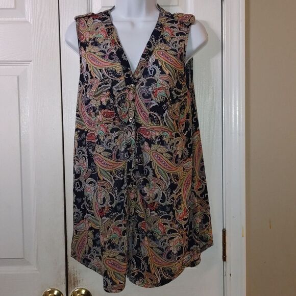 Ember missy sleeveless pailey print sheer tunic top Sz Missy Large - Picture 1 of 5
